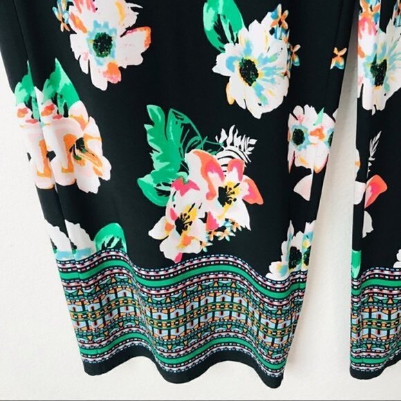 Versona High Waist Straight Wide Leg Tropical Floral Hibiscus Pants - Picture 7 of 9